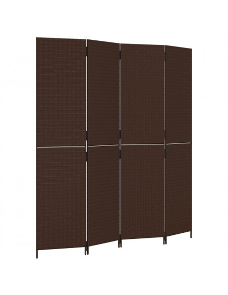 Divisorio per Ambienti a 4 Pannelli Marrone in Polyrattan