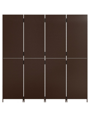 Divisorio per Ambienti a 4 Pannelli Marrone in Polyrattan