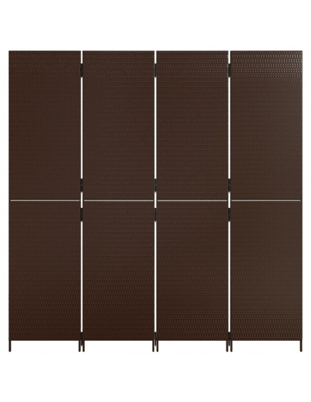 Divisorio per Ambienti a 4 Pannelli Marrone in Polyrattan