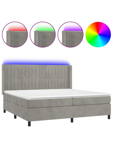 Letto a Molle Materasso e LED Grigio Chiaro 200x200 cm Velluto
