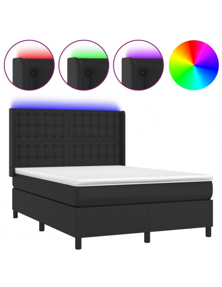 Giroletto a Molle con Materasso e LED Nero 140x200cm Similpelle