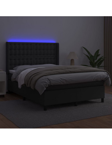 Giroletto a Molle con Materasso e LED Nero 140x200cm Similpelle