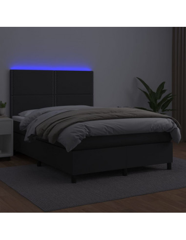 Giroletto a Molle con Materasso e LED Nero 140x200cm Similpelle