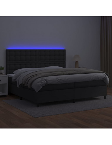 Giroletto a Molle con Materasso e LED Nero 200x200cm Similpelle