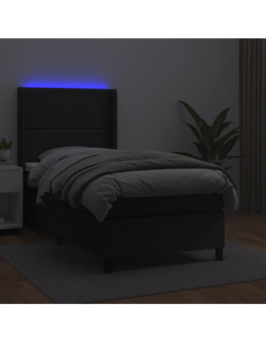 Giroletto a Molle con Materasso e LED Nero 90x200 cm Similpelle