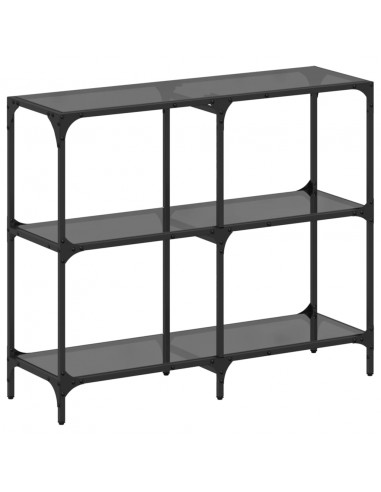 Tavolino Consolle con Piano in Vetro Nero 98x30x81cm in Acciaio
