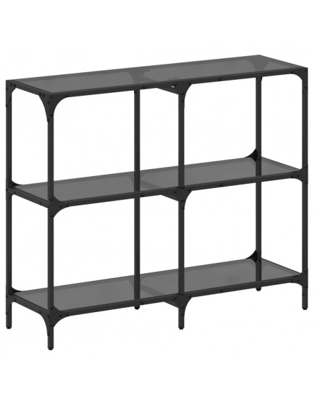Tavolino Consolle con Piano in Vetro Nero 98x30x81cm in Acciaio