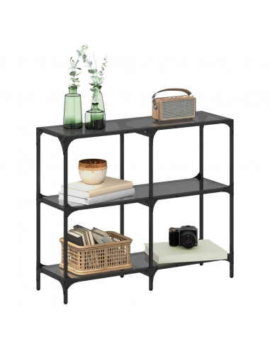 Tavolino Consolle con Piano in Vetro Nero 98x30x81cm in Acciaio