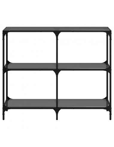 Tavolino Consolle con Piano in Vetro Nero 98x30x81cm in Acciaio