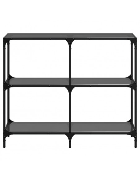 Tavolino Consolle con Piano in Vetro Nero 98x30x81cm in Acciaio