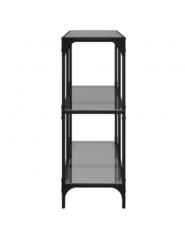 Tavolino Consolle con Piano in Vetro Nero 98x30x81cm in Acciaio