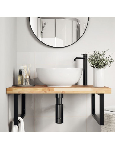 Ripiano a Parete per Lavabo in Acciaio e Massello di Acacia