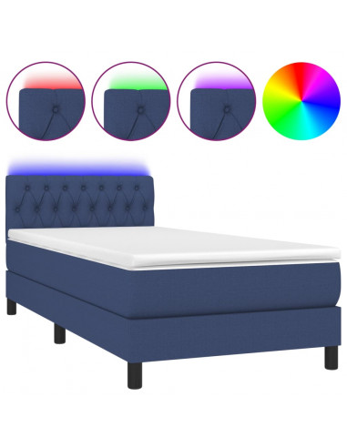 Letto a Molle con Materasso e LED Blu 90x200 cm in Tessuto