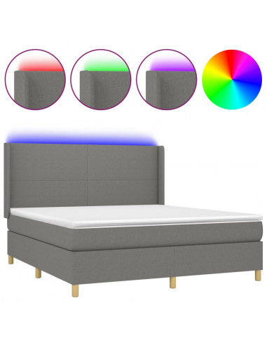 Letto a Molle Materasso e LED Grigio Scuro 160x200cm in Tessuto