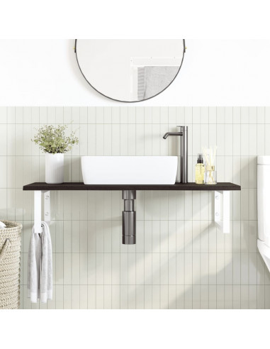 Ripiano a Parete per Lavabo in Acciaio e Massello di Rovere