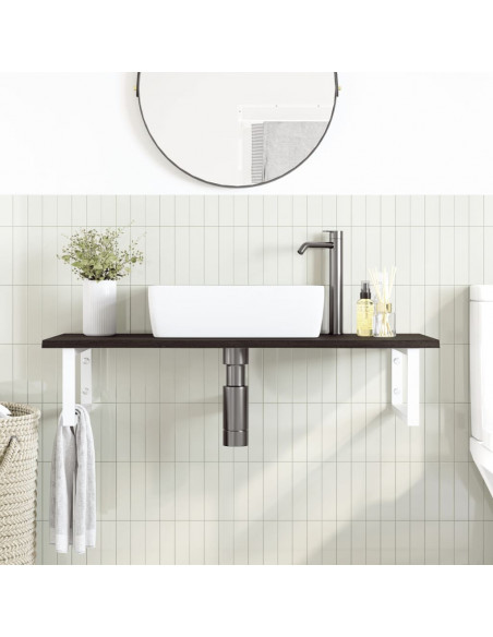 Ripiano a Parete per Lavabo in Acciaio e Massello di Rovere