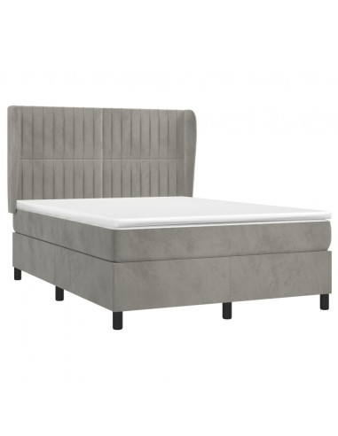 Giroletto a Molle con Materasso Grigio Chiaro 140x200cm Velluto