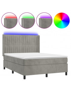 Letto a Molle Materasso e LED Grigio Chiaro 140x200 cm Velluto 2