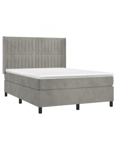 Letto a Molle Materasso e LED Grigio Chiaro 140x200 cm Velluto