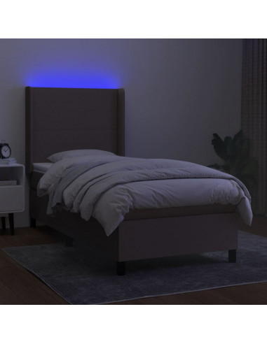Letto a Molle con Materasso e LED Tortora 80x200 cm in Tessuto