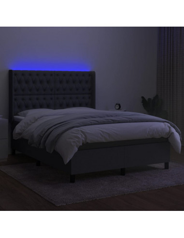 Letto a Molle Materasso e LED Grigio Scuro 140x190cm in Tessuto