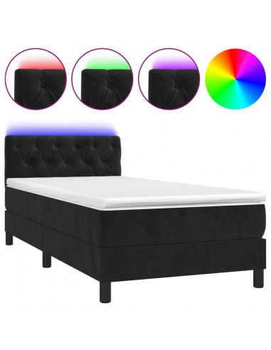 Letto a Molle con Materasso e LED Nero 80x200 cm in Velluto