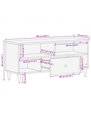 Mobile Porta TV 100x33x46 cm in Legno Massello di Mango