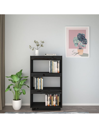 Libreria/Divisorio Nero 60x35x103 cm in Legno Massello di Pino