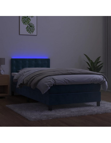 Letto a Molle con Materasso e LED Blu Scuro 80x200cm in Velluto