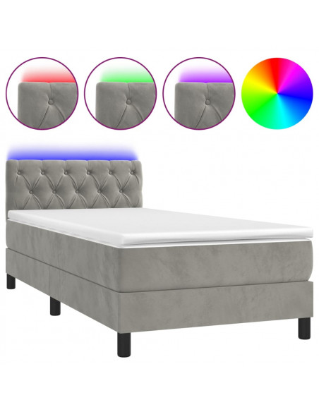 Letto a Molle Materasso e LED Grigio Chiaro 80x200 cm Velluto