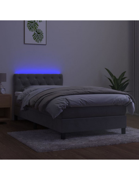 Letto a Molle Materasso e LED Grigio Chiaro 80x200 cm Velluto