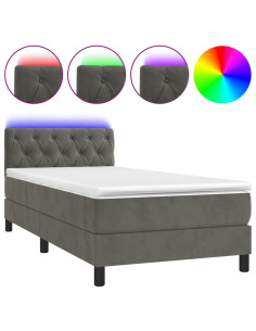 Letto a Molle con Materasso e LED Grigio Scuro 80x200cm Velluto 2