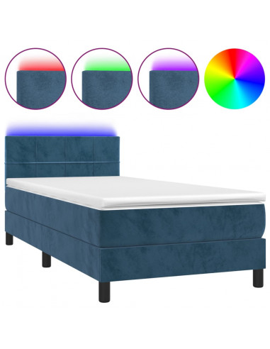 Letto a Molle con Materasso e LED Blu Scuro 90x190cm in Velluto