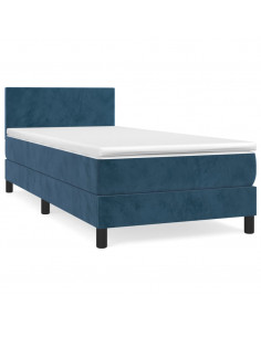 Giroletto a Molle con Materasso Blu Scuro 90x190 cm in Velluto 2