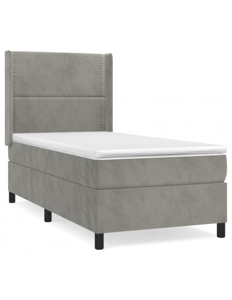 Giroletto a Molle con Materasso Grigio Chiaro 90x200 cm Velluto