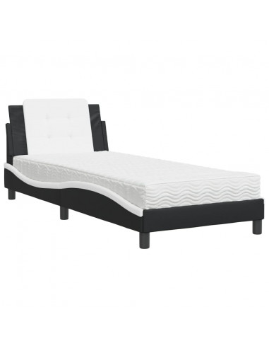 Letto con Materasso Nero e Bianco 80x200 cm in Similpelle