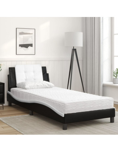 Letto con Materasso Nero e Bianco 80x200 cm in Similpelle