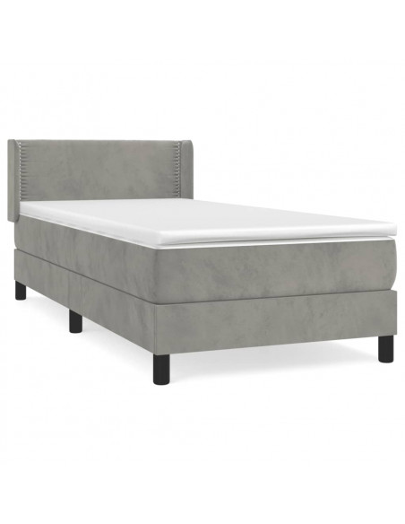 Giroletto a Molle con Materasso Grigio Chiaro 90x190 cm Velluto