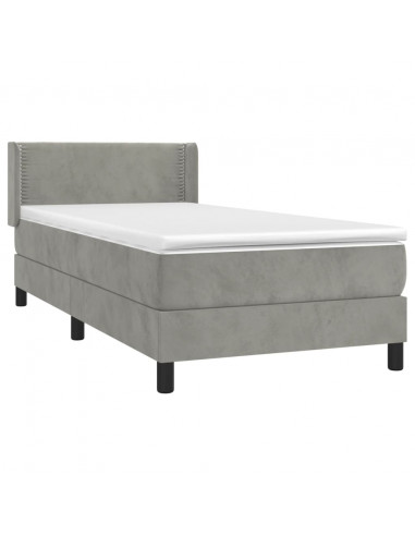 Giroletto a Molle con Materasso Grigio Chiaro 90x190 cm Velluto