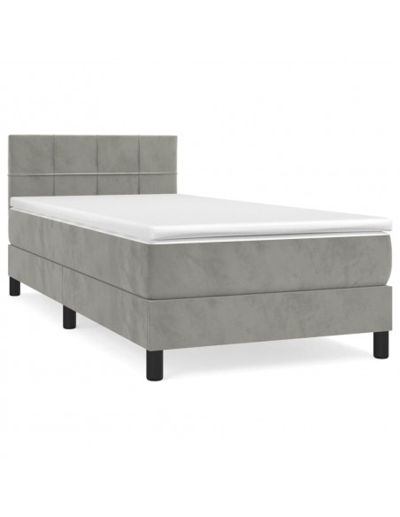Giroletto a Molle con Materasso Grigio Chiaro 90x190 cm Velluto