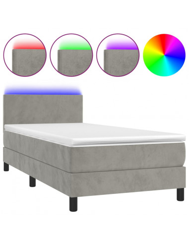 Letto a Molle Materasso e LED Grigio Chiaro 90x190 cm Velluto