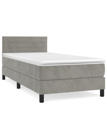 Giroletto a Molle con Materasso Grigio Chiaro 90x190 cm Velluto