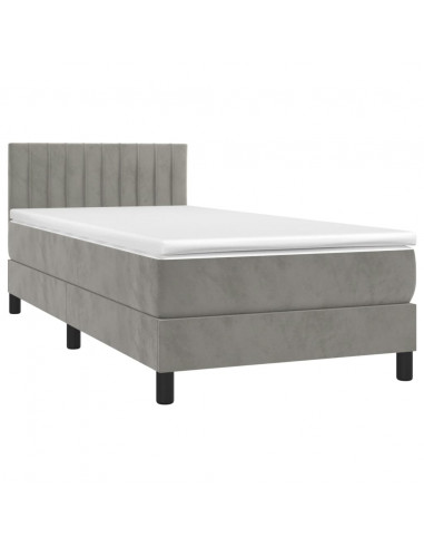 Letto a Molle Materasso e LED Grigio Chiaro 90x190 cm Velluto