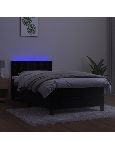 Letto a Molle con Materasso e LED Nero 90x190 cm in Velluto