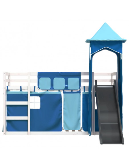 Letto a Castello con Scivolo e Tende Blu 90x190 cm