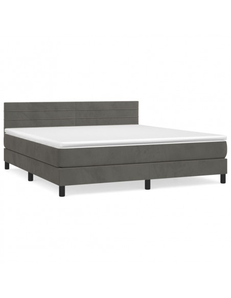 Giroletto a Molle con Materasso Grigio Scuro 160x200 cm Velluto
