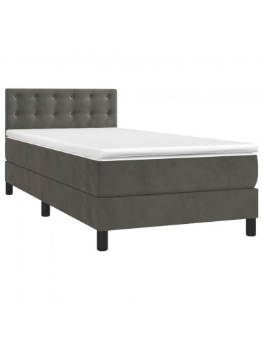 Letto a Molle con Materasso e LED Grigio Scuro 90x190cm Velluto