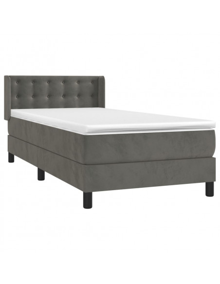 Giroletto a Molle con Materasso Grigio Scuro 90x190 cm Velluto