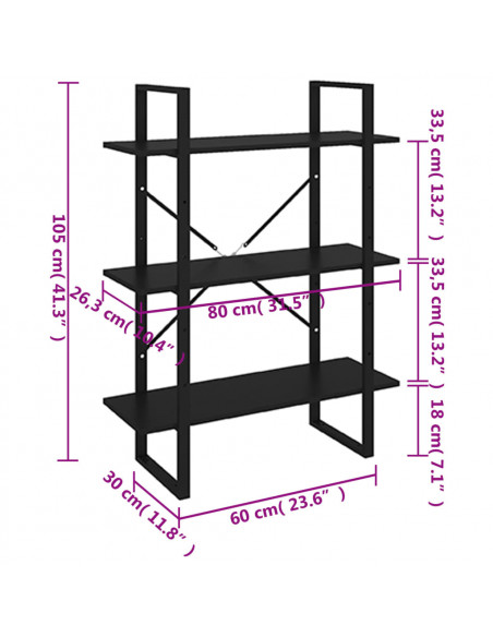 Libreria Nera 80x30x105 cm in Legno Multistrato