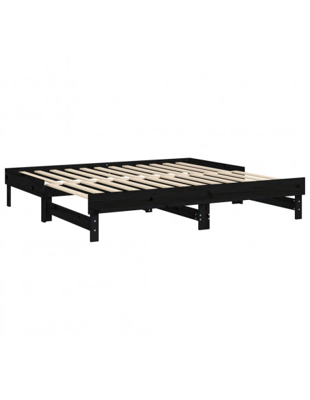 Dormeuse Estraibile Nera 2x(90x190) cm Legno Massello di Pino